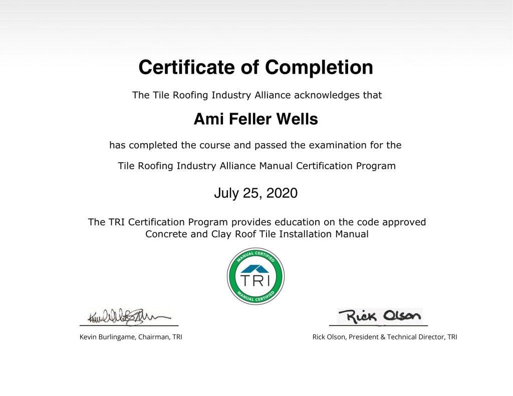Certificate of Completion - TRI Certification Program